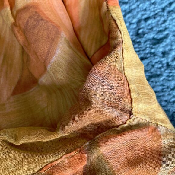 1950s short sleeve belted waist hidden button front orange brown pattern dress - Picture 11 of 16